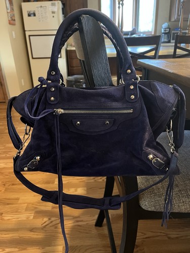 Balenciaga First Suede Bag Blue Nuit
