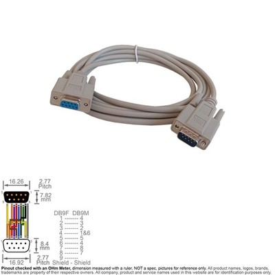 Cable Null Modem DB9 DB 9-Pin Female Male 10FT Serial Crossover Loopback