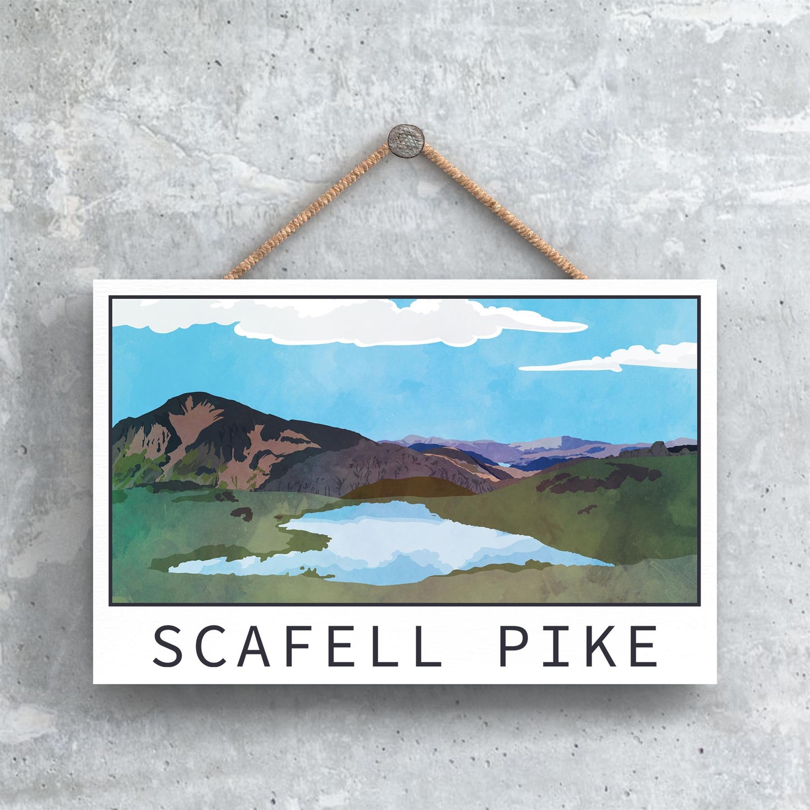 Scaffel Pike Mountain Illustration Lake District Artkwork Decorative Home Plaque