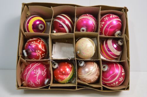 11 ornements vintage en verre britannique brillant arbre de Noël MCM grandes boules décoration - Photo 1 sur 15
