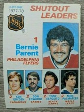1978 79 OPC BERNIE PARENT DRYDEN ESPOSITO MIKE PALMATEER NHL SHUTOUT LEADERS