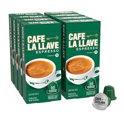 Cafe La Llave Espresso Capsules, Intensity 11-Recylable Coffee Pods 80 Count 