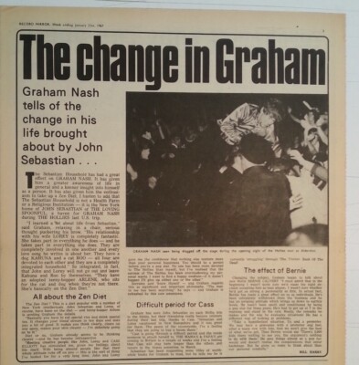 GRAHAM NASH 'friendship with John Sebastian of Lovin' Spoonful' 1967 UK ARTICLE 