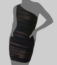 $397 Alice + Olivia Women Cruz Black One Shouder Ruched Bodycon Minidress Size 0