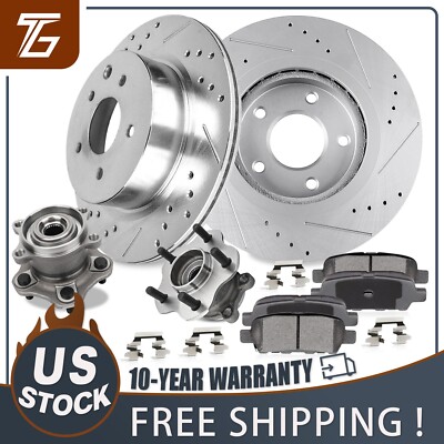 Rear Drilled Brake Rotors Pads Wheel Bearing Hubs Kit for 2008 - 2020 Rogue