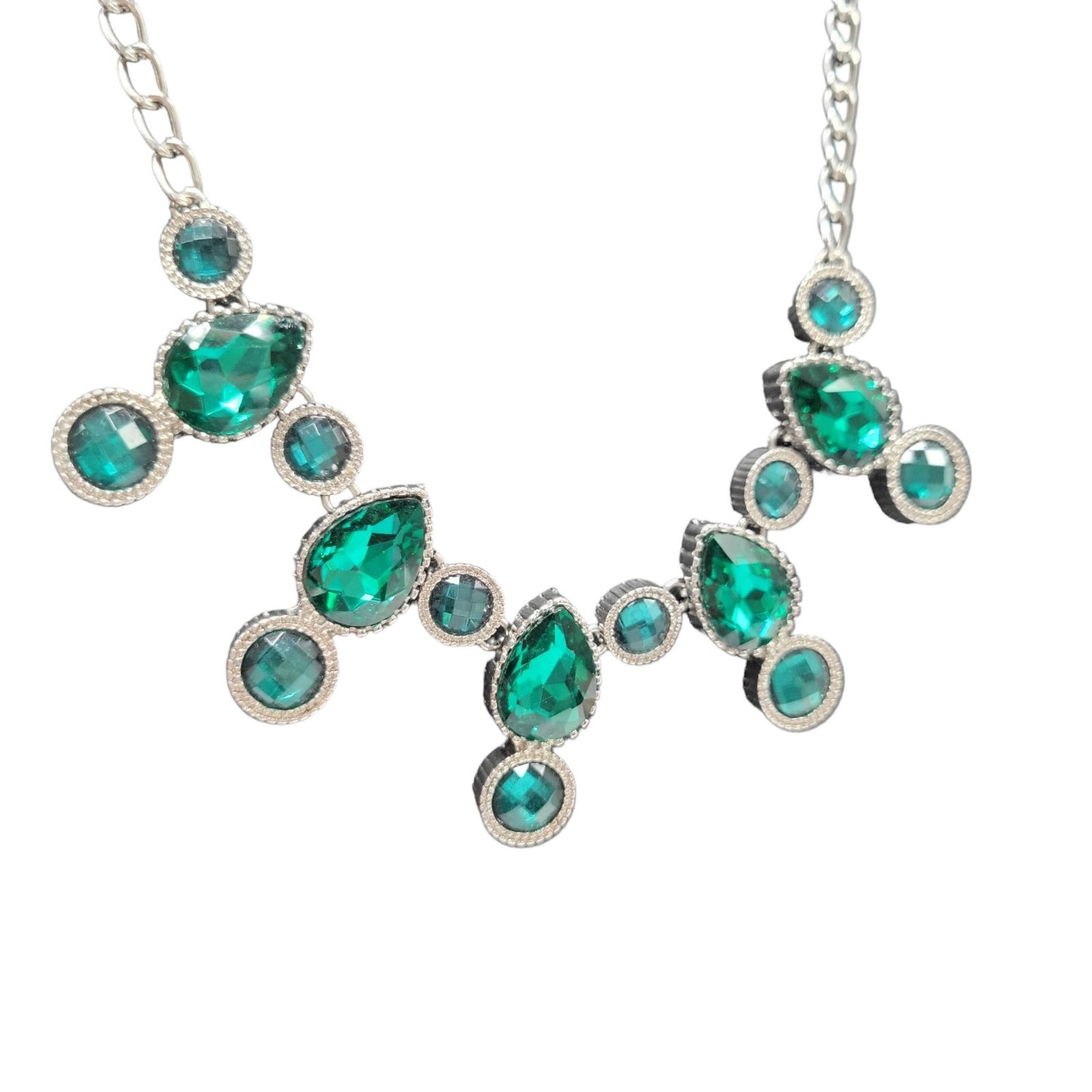 C1946 Green Gem Statement Necklace With Silver To… - image 3