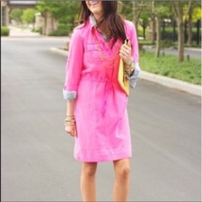 J CREW Garment Dyed Drawstring Dress 0/2 $118 Neon Pink 