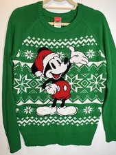 Disney Mickey Mouse Green Christmas Holiday Ugly Sweater Large Pullover