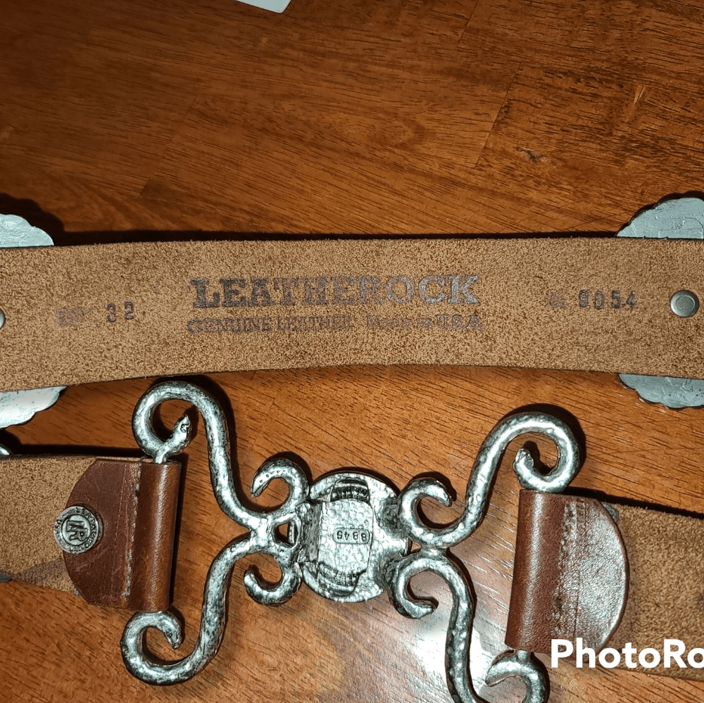 Leather Rock Vintage Western belt with Hammered Metal & Turquoise Stones Accents Leather Rock Vintage Western belt with Hammered Metal  main image 4