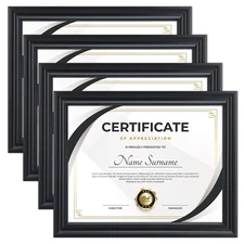 Document frames Wood 8.5x11 Certificate Frames Wall or Tabletop , Set of 4 Black