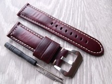 For OFFICINE PANERAI Luminor Marina PAM Wine Red Leather Watch Strap Band 24mm
