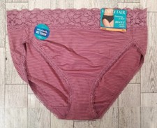 Vanity Fair Hi-Cut 7 Large Womens Flattering Lace No Pinch Berry Glaze Stripe