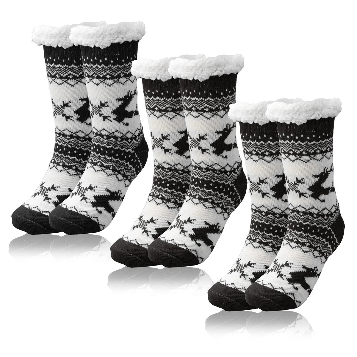 3 Pair Winter Fuzzy Slipper Socks Mens Womens Girls Thermal Warm For Cold Winter