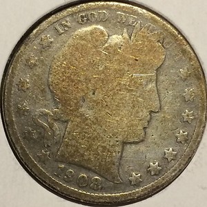 ^ 1908   BARBER HALF DOLLAR   ^^ GOOD ^^ (.90 SILVER) & (.10 COPPER) 2028