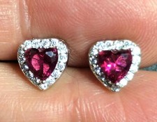 4835 Sterling silver 925 Pink heart halo CZ stud Earrings 1.5 grams