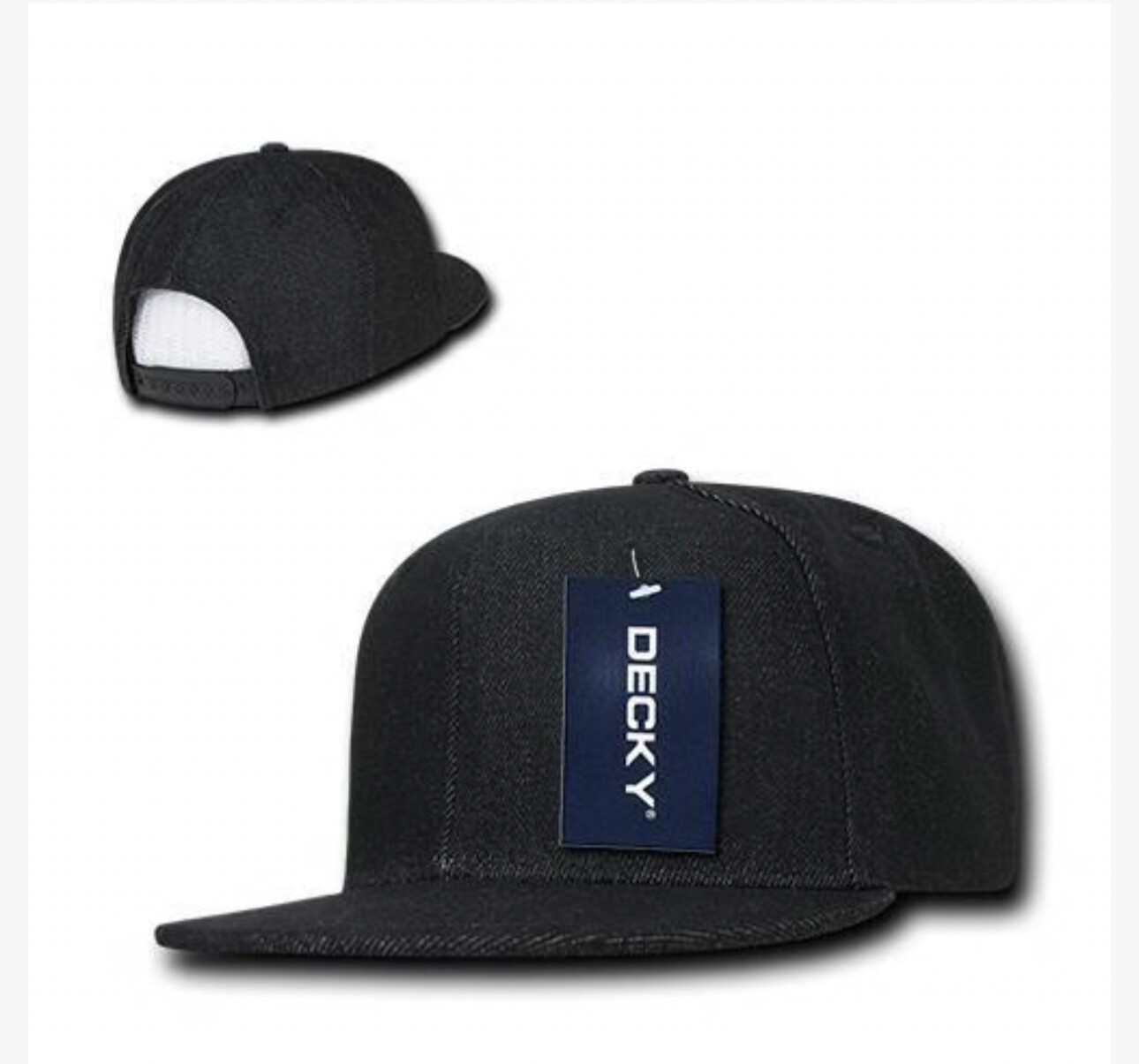 Black Solid Blank Plain Flat Bill Cotton Denim Snapback Baseball Ball Cap Hat