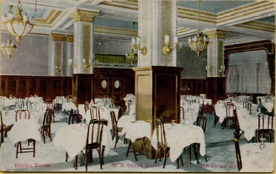 Interior View Dining Room US Grant Hotel San Diego CA Postcard B3