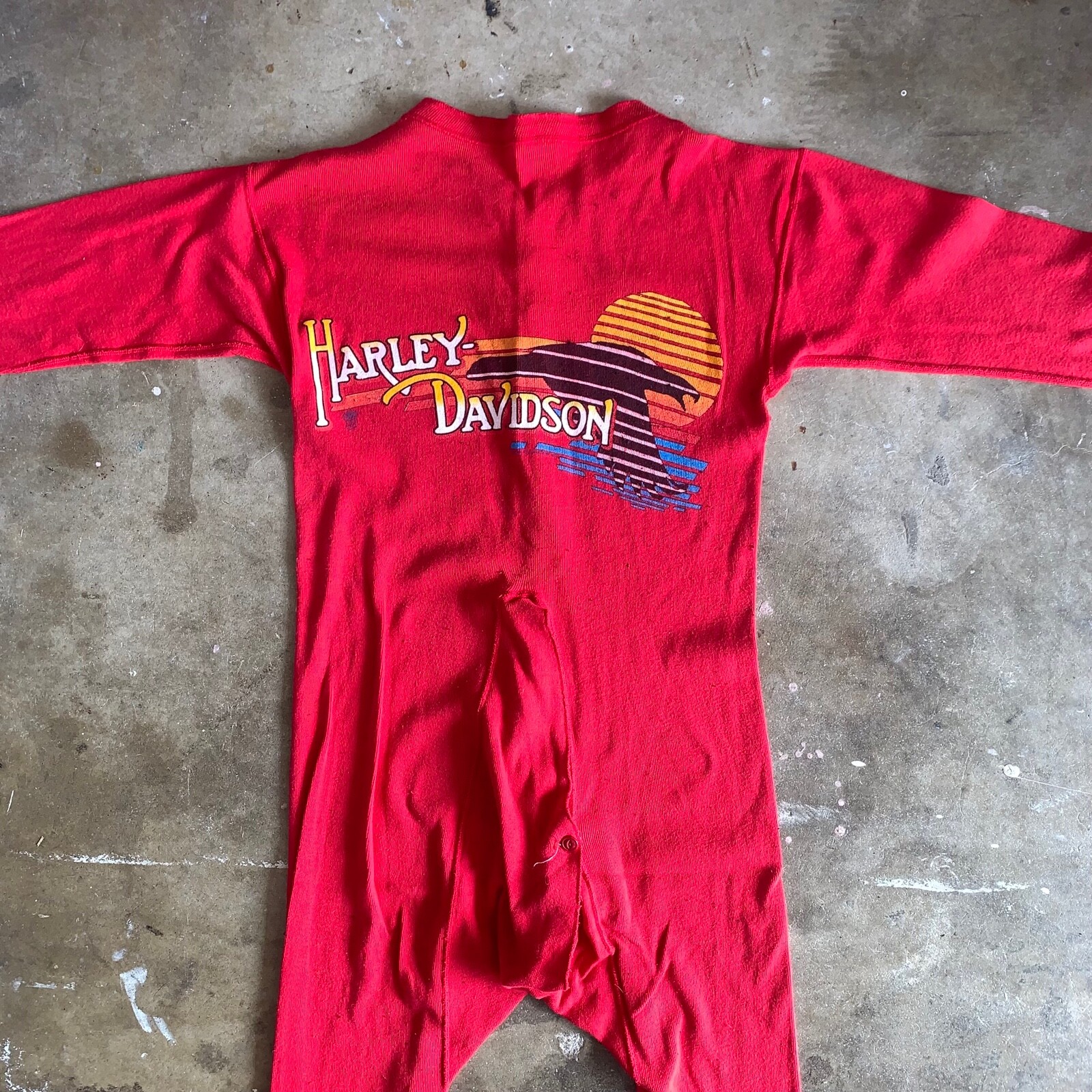 VINTAGE 80s HARLEY DAVIDSON MOTORCYCLES ONEPIECE PAJ… Gem