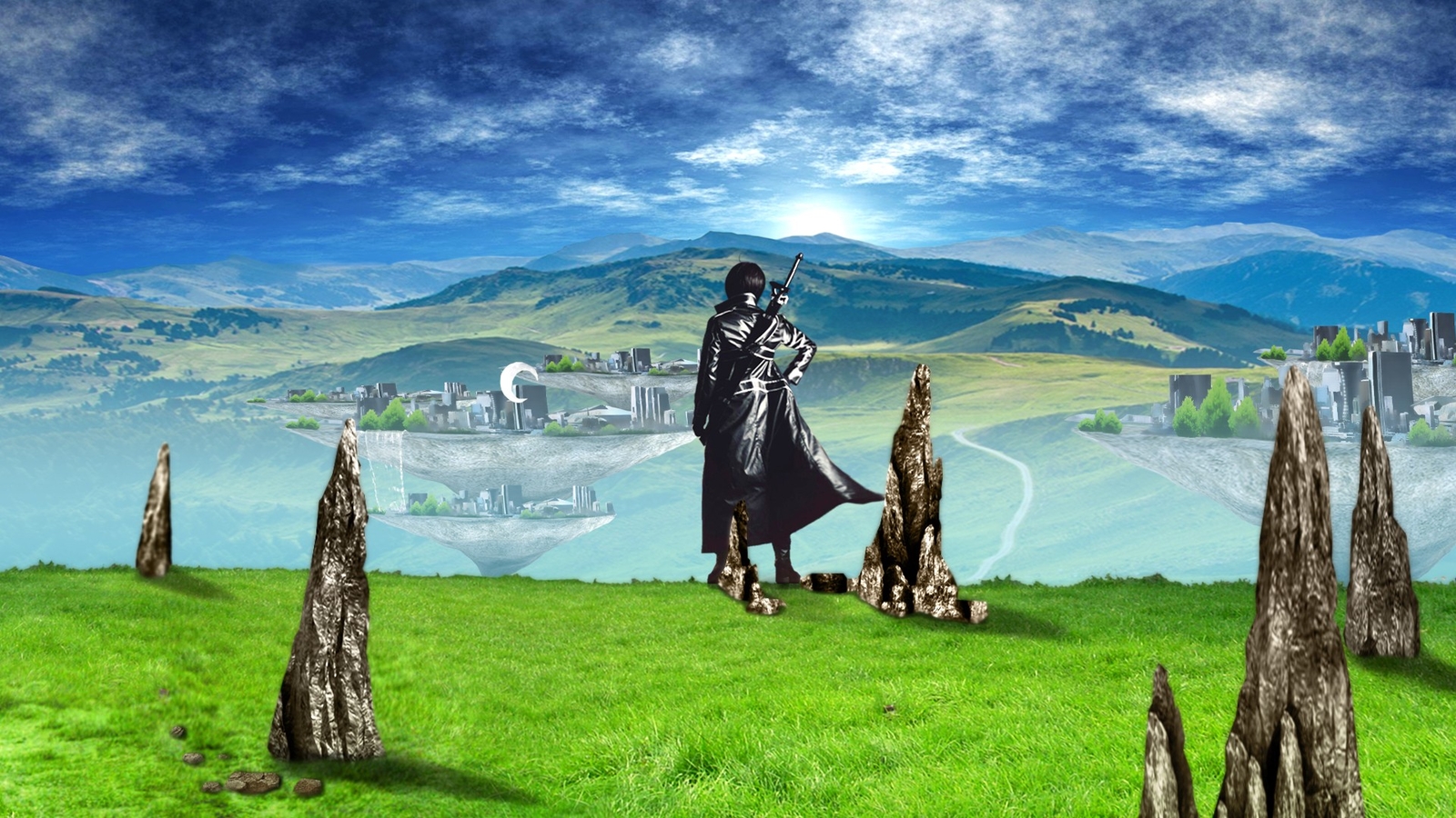 Anime sword art online kirigaya kazuto boys landscape Playmat Gaming Mat Desk