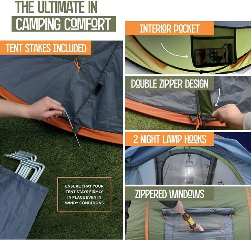 Camping Tent - 4-Person Easy Pop Up Tent with 2 Doors - UPF50+ Waterproof - Picture 4 of 7
