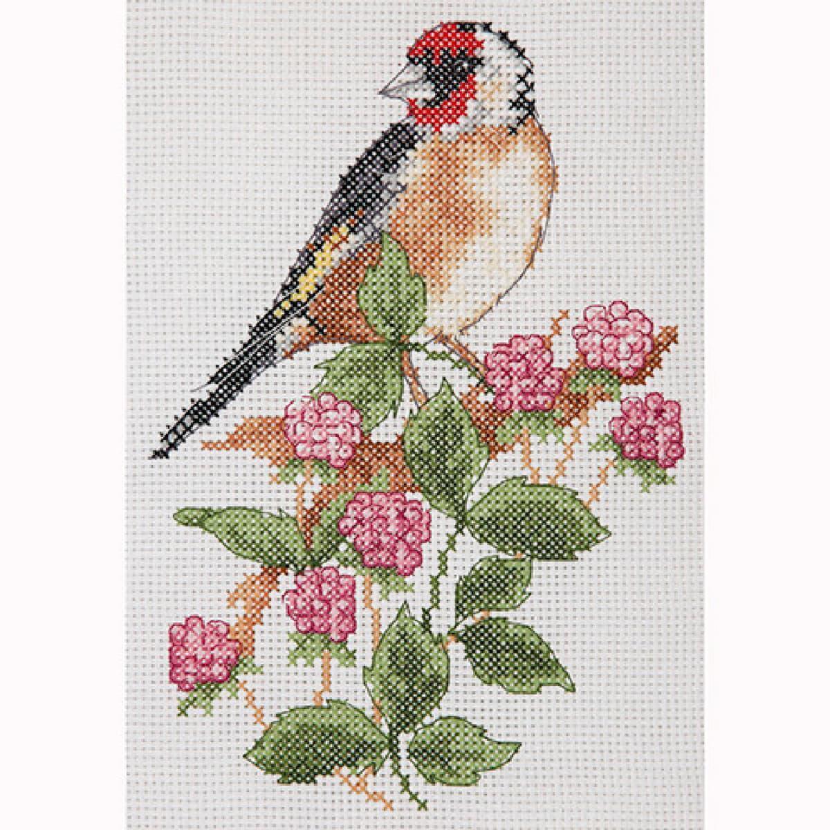 Anchor counted cross stitch kit ""Goldfinch and Berries"", 16x23cm, DIY