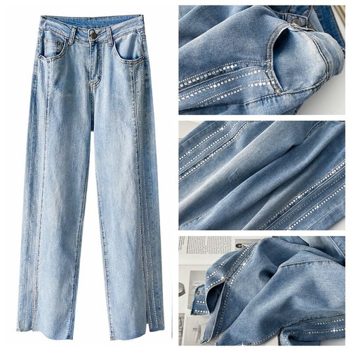 Women Wide Leg Denim Pants Trousers 