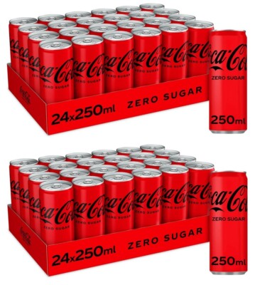 48er-Pack Coca-Cola Zero Zuccheri,Erfrischendes Getränk Null Zucker,Dose 250ml
