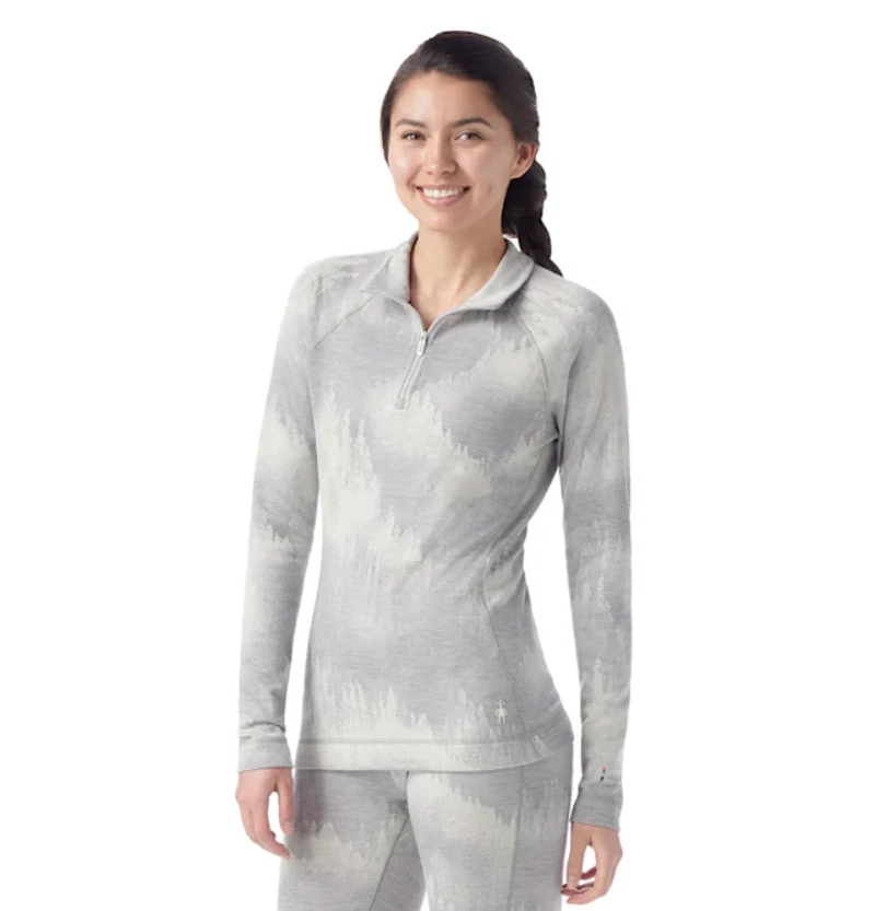 SmartWool Classic Thermal Merino Base Layer 1/4 Zip Light Gray Foggy Pines Small