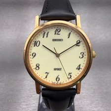 Seiko Spirit Watch Men 32mm Luminous Dial Gold Tone Round 7N01-7060 New Batt