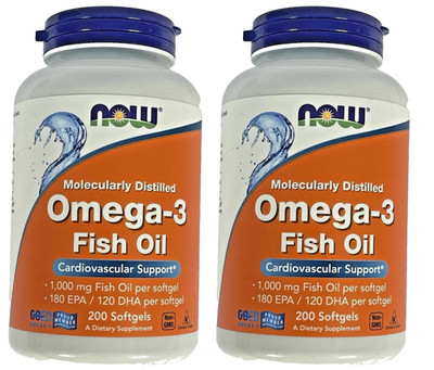 2x Now Foods Omega-3, 180 EPA, 120 DHA, 200 Softgels Each