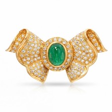 Vintage 18k Yellow Gold 1.99ct Emerald & Diamond Bow Slider Pendant