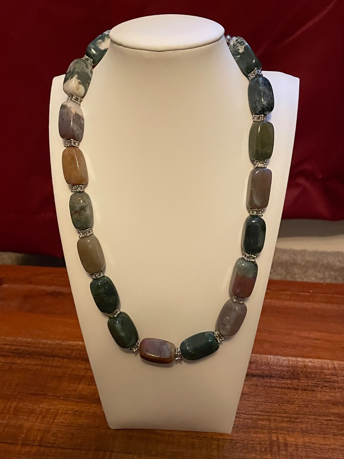 Rectangular Stone Bead Necklace | Earth Tone Jasp… - image 1