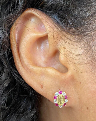 14K massive Gelbgold Ohrstecker Unsere Liebe Frau von Guadalupe 10 mm x 8 mm - S138