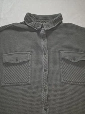 Aerie Top Lumberjane Waffle Shirt Olive Green Oversized Button-Front Women's M