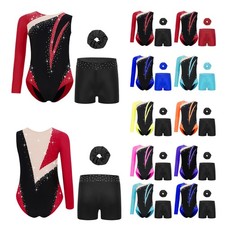 Kids Girls Outfit Figure Skating Set Bodysuit Dancewear And Headwear Unitards