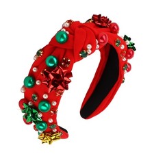 Red Christmas Headbands Knotted With Pearl Hair Band Non Slip Wide Accessories