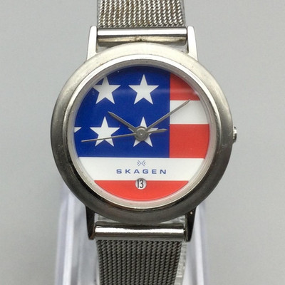 Skagen Denmark Watch Womens 27mm American Flag Stainless 16SSSN New Battery
