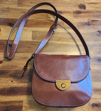 Fossil Emi Crossbody Bag Brown Leather Saddle Messenger Brass Hardware  READ