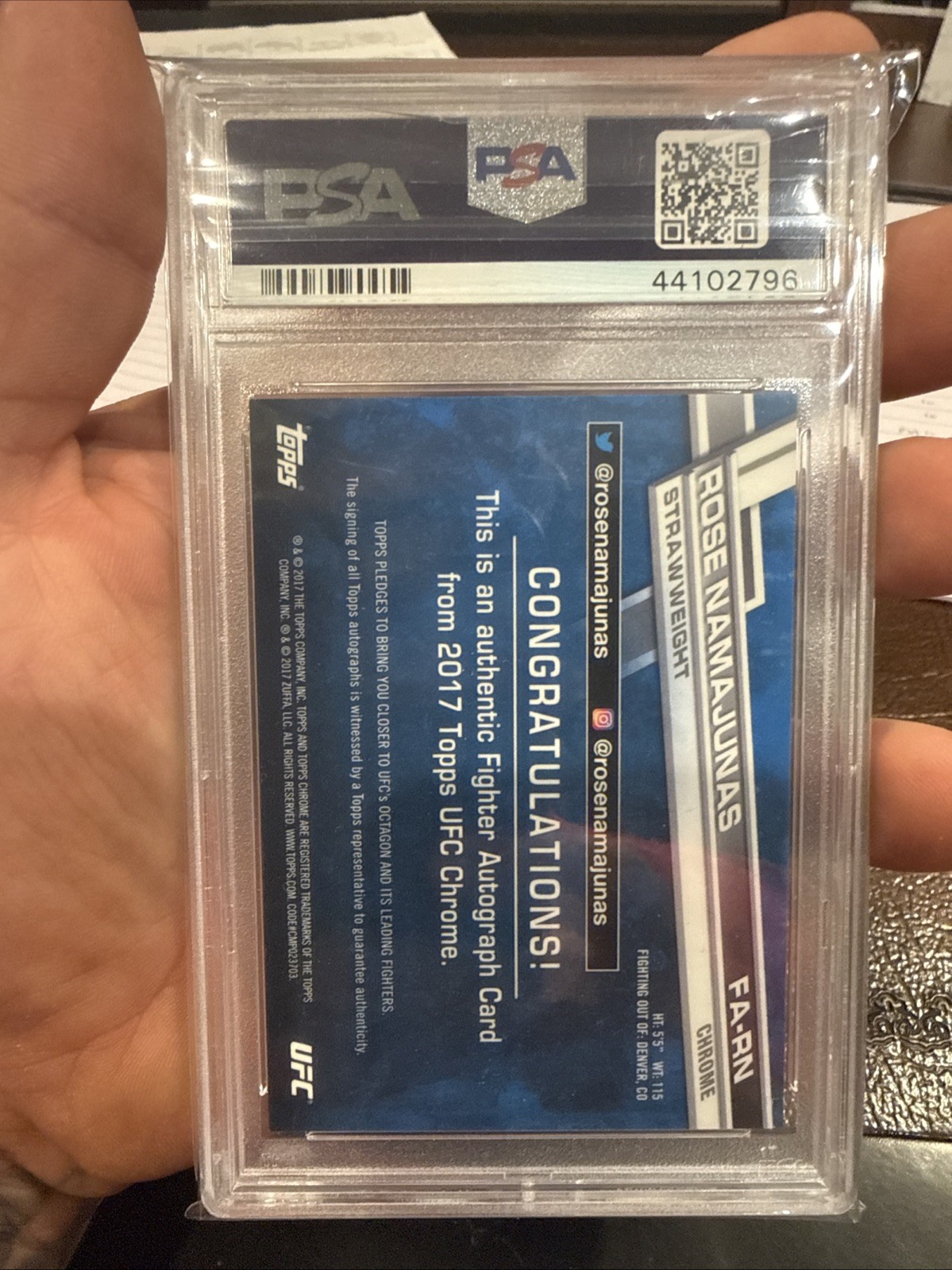 2017 Topps Chrome UFC Rose Namajunas Auto PSA/DNA 6 / 10 view 2