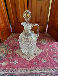 Antique Vintage Hand-Blown Hobnail Glass Decanter & Gorgeous Cut Glass Stopper