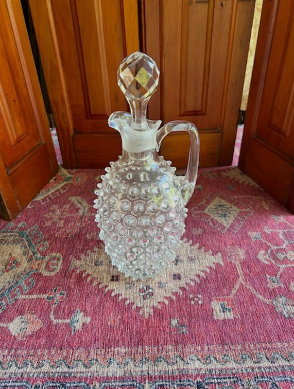 Antique Vintage Hand-Blown Hobnail Glass Decanter & Gorgeous Cut Glass Stopper