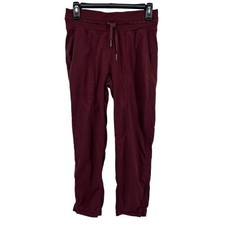 Lululemon Dance Studio Mid Rise Cropped Pants Burgundy Ribbed Activewear Size 4
