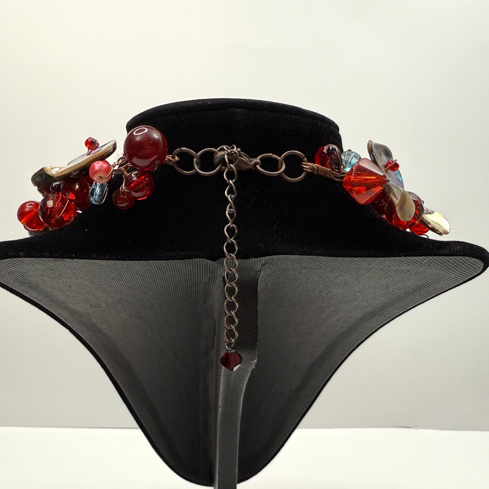 Abalone Shell Collar Necklace Statement Red Cryst… - image 6