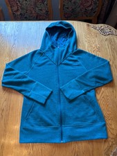 The North Face size Large Women  s Fleece Hoodie Teal Full Zip gym logo outdoor