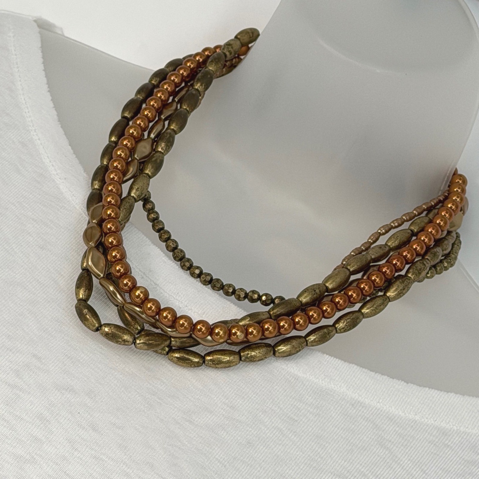 Bronze Copper Multi Strand Beaded Statement Neckl… - image 12