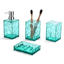 Teal Blue Beach Bathroom Set with Toothbrush Holder, Soap Dispenser, Tumbler,...
