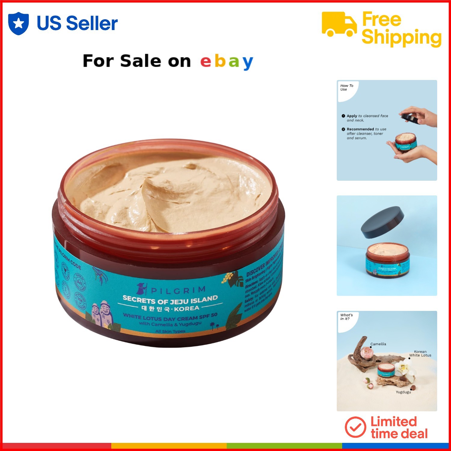 Korean White Lotus Day Cream SPF 50 PA+++ Hydrating Anti-Aging Sunscreen