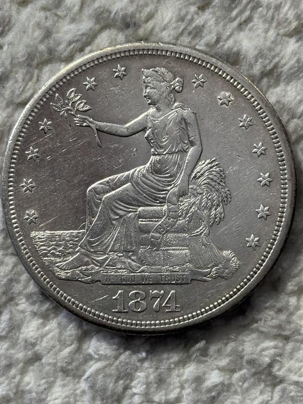 1874 S TRADE DOLLAR 90% SILVER HIGH GRADE Nice Coin Great Details!!
