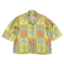 Gabey Original Floral Hawaiian Loop Collar Button Up Shirt Vintage 50s 60s Sz 16