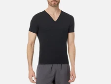 Spanx Sculpt T-Shirt Men's Large Black Cotton Blend Short Sleeve V-Neck